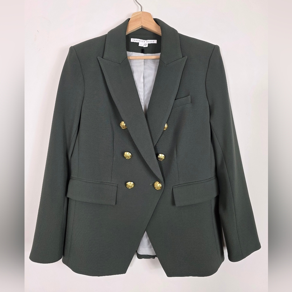 Veronica Beard Olive Miller Dickey Blazer with Gold Buttons Size 8 - Picture 2 of 4